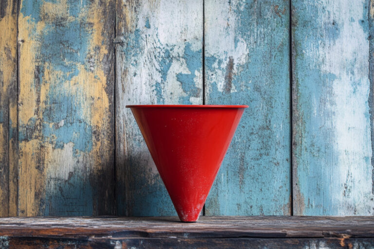 Red cone on rustic wooden background