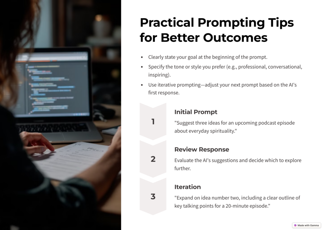 Tips for effective AI prompt crafting.