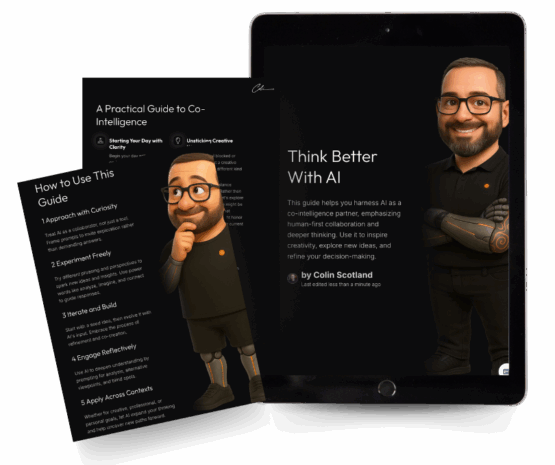Get Unstuck Playbook Promo Graphics AI guide displayed on tablet and paper.